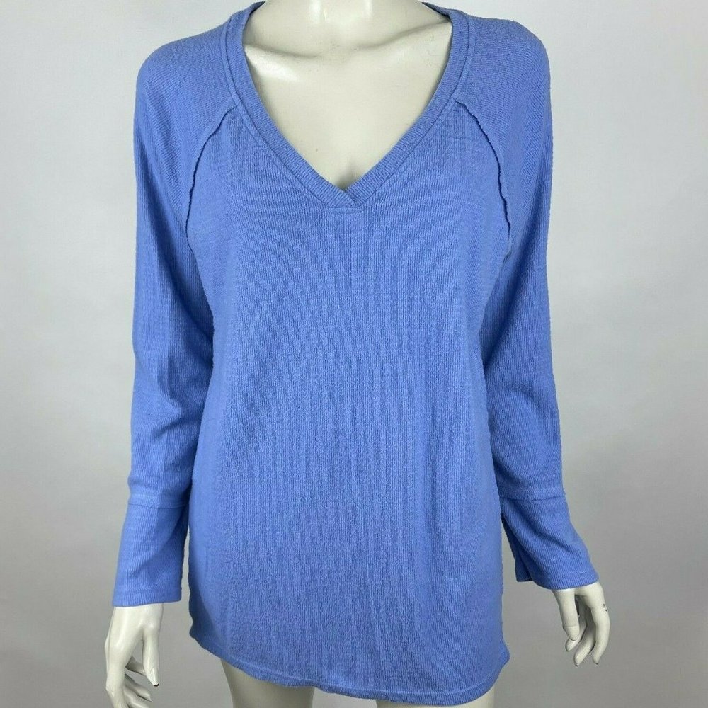 Wildfox Haley Brushed Top V-Neck Long Sleeve Stretch Pullover Purple‎ Women L